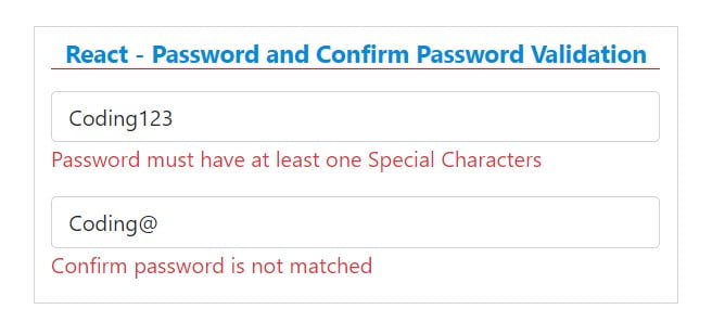 react password and confirm password validation