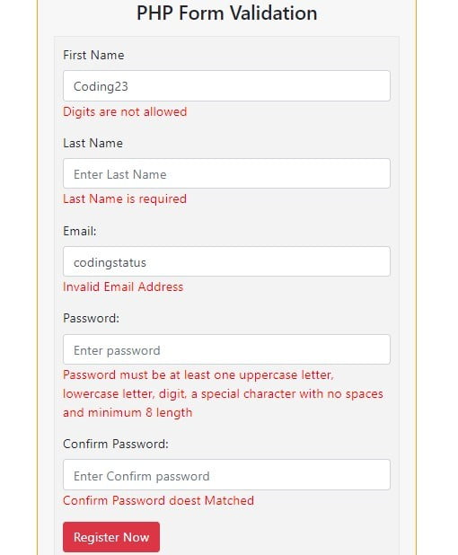 PHP Form Validation with example