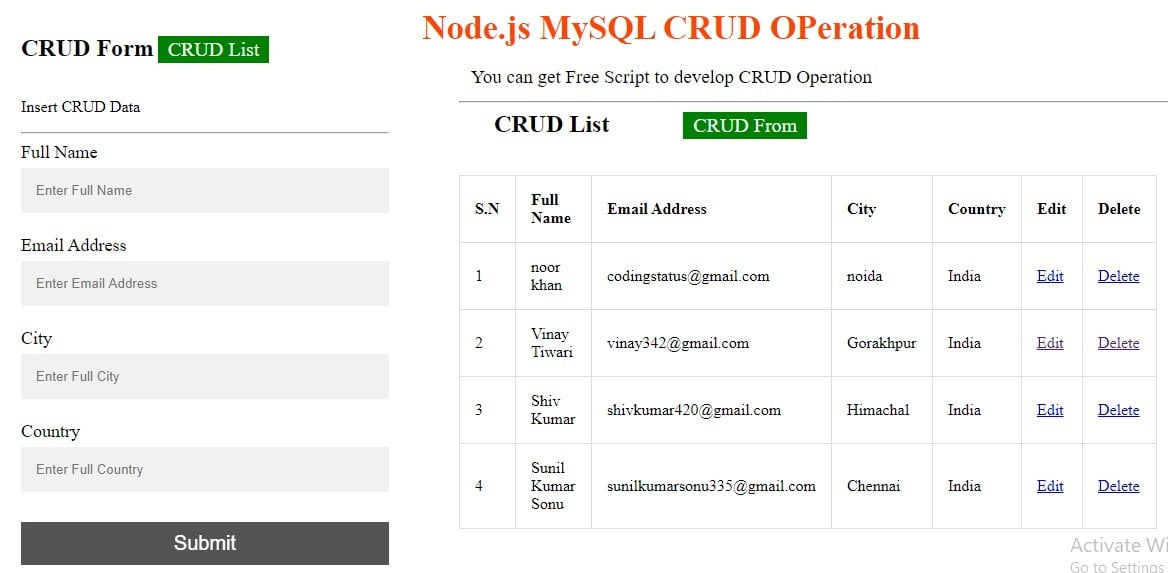 node js mysql create table
