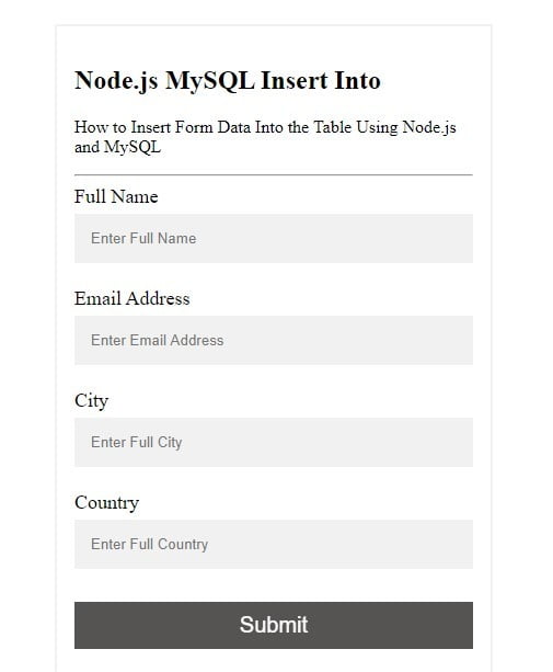 Node.js MySQL Insert Into