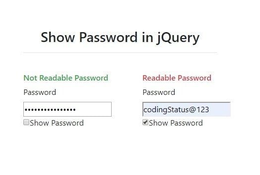 Show password in jQuery