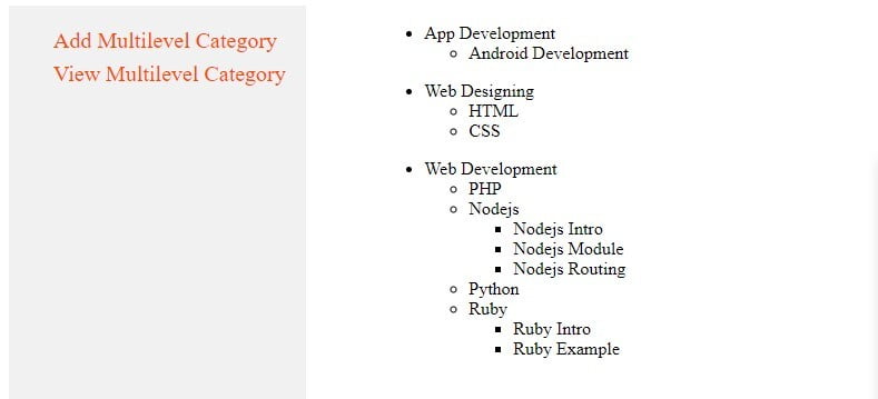 multilevel category in php