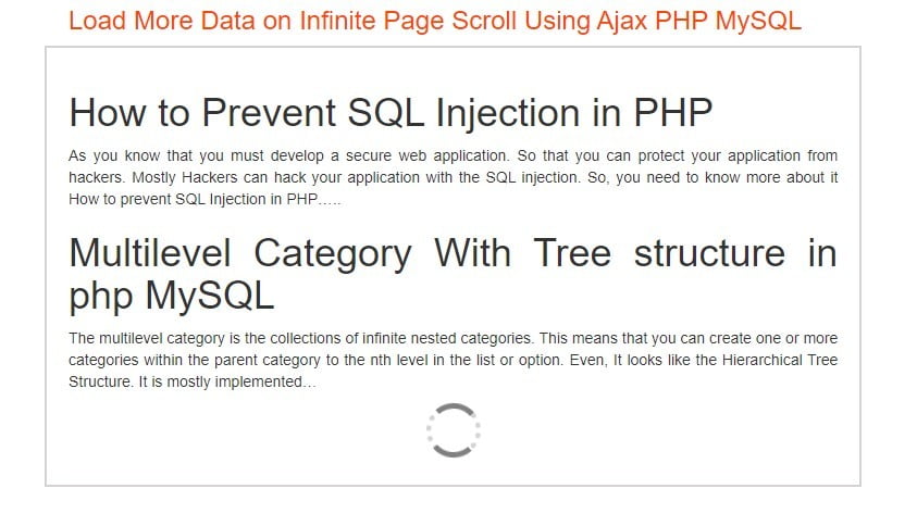 load more data on page scroll using ajax php