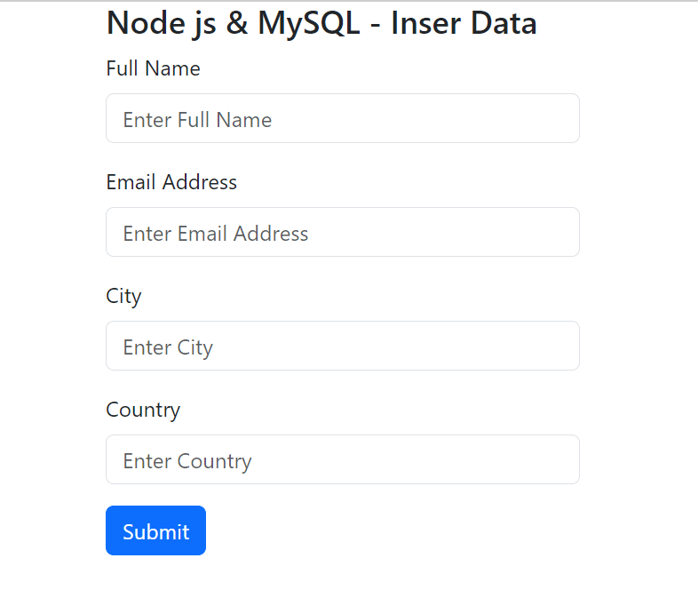 node js mysql insert data